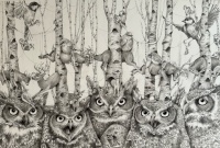 Visions West Gallery :: Bruce :: Owls with Rutting Deer