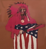 Visions West Gallery :: 1 indian-at-crow-fair Fritz :: Last Indian with American Flag