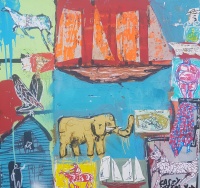 Visions West Gallery :: Bruce :: Boat with Tattered Orange Sails